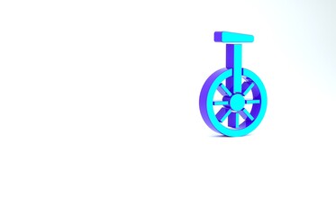 Turquoise Unicycle or one wheel bicycle icon isolated on white background. Monowheel bicycle. Minimalism concept. 3d illustration 3D render © Oksana