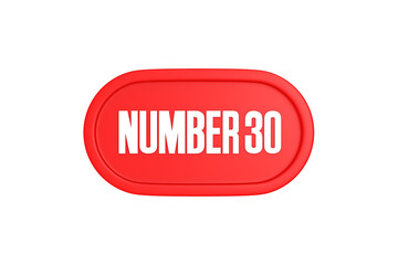 30 Number sign in red color isolated on white background, 3d render.