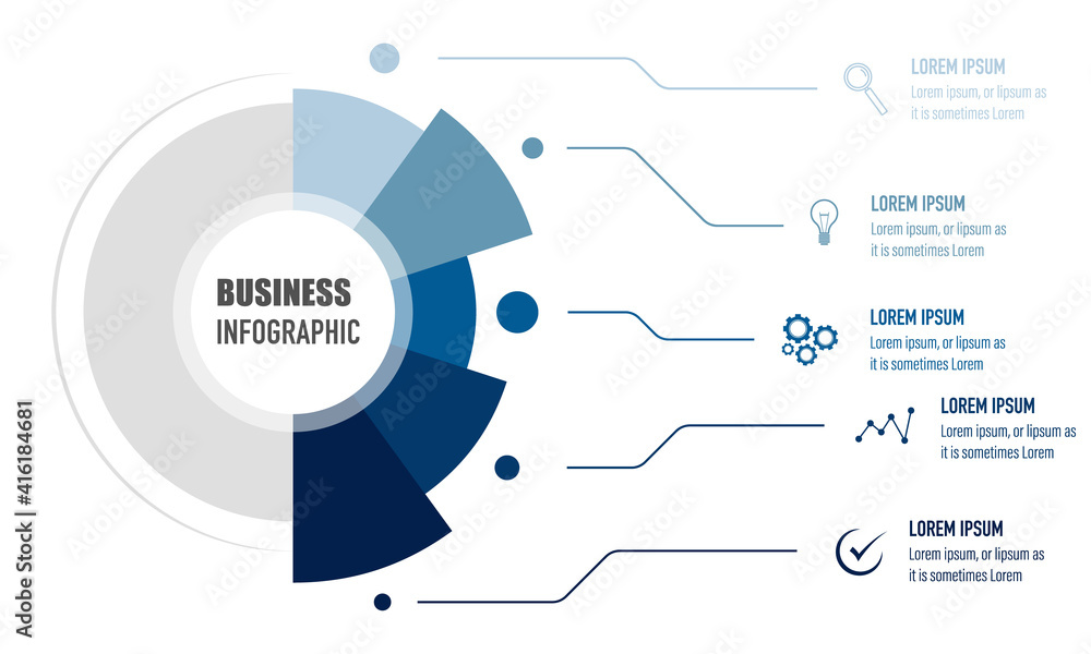 Aufkleber infographics design vector and business icons with 5 options for presentation and web site