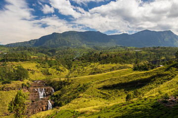 landscape in the mountains with waterfall in Sri Lanka