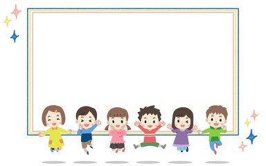 ジャンプする子供たちのフレームイラスト