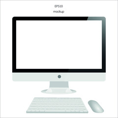 monitor or display keybord and mouse on white background isolated vector