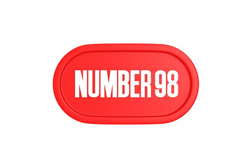 98 Number sign in red color isolated on white background, 3d render.
