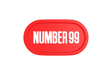 99 Number sign in red color isolated on white background, 3d render.