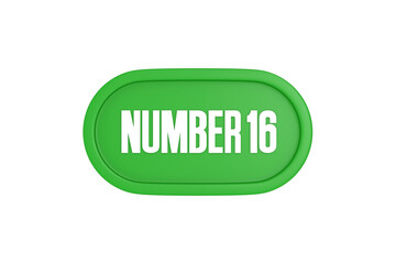 16 Number sign in green color isolated on white background, 3d render.
