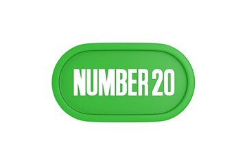 20 Number sign in green color isolated on white background, 3d render.