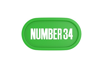 34 Number sign in green color isolated on white background, 3d render.