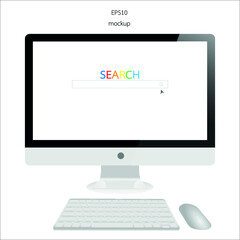 monitor or display keybord and mouse on white background isolated vector