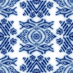 Seamless classic blue and white ceramic design. High quality illustration. Decorative design of cobalt blue glaze on porcelain for transfer onto kitchen ware or printing for modern surface design.