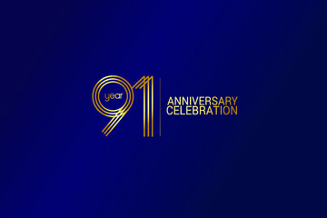 91 year anniversary celebration Gold Line. logotype isolated on Blue background for celebration, invitation card, and greeting card-Vector