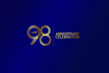 98 year anniversary celebration Gold Line. logotype isolated on Blue background for celebration, invitation card, and greeting card-Vector