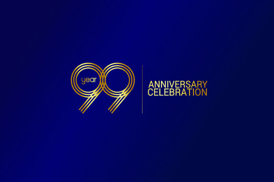 99 year anniversary celebration Gold Line. logotype isolated on Blue background for celebration, invitation card, and greeting card-Vector