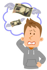 借金や想定外の出費に悩む若者の上半身
