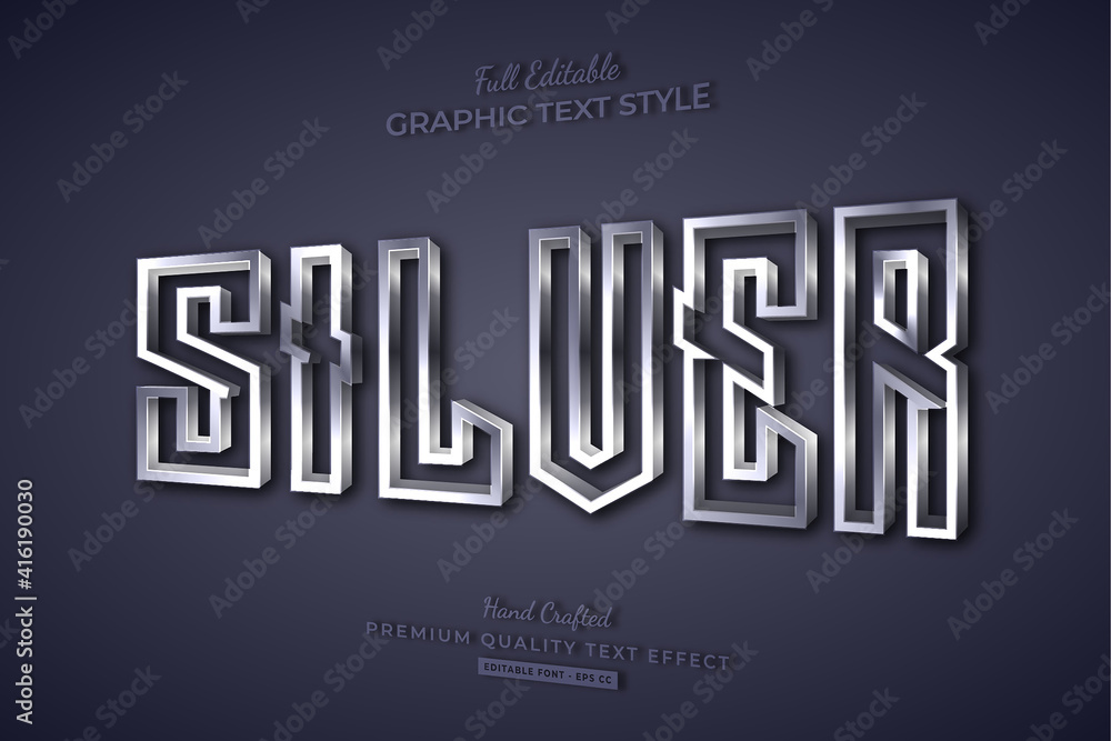 Wall mural silver 3d editable text effect font style