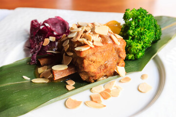 Close up shot of delicious braised pork belly