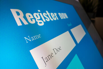 Completing registration form online, placeholder name used