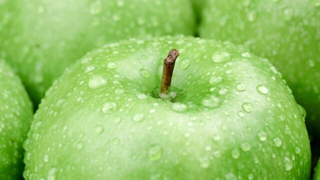 Fresh Green Apple Organic Food Macro shot Water Drops