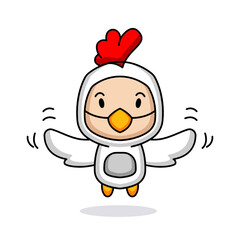 Cute kid with chicken costume mascot