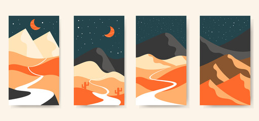 Trendy set of creative landscape mountain shape contemporary art in vintage background template