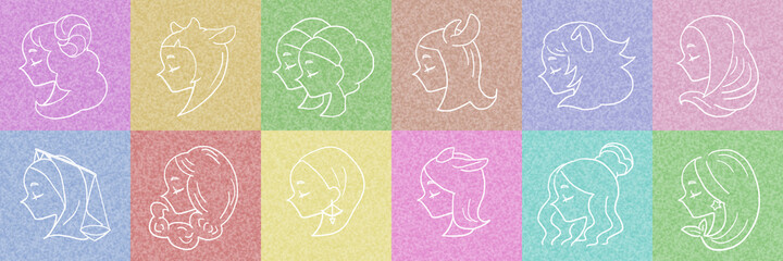 12星座横顔の女性イラスト