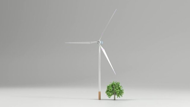 Renewable energy, eco-friendly wind power generation, and a tree
