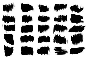 set with black brush strokes on white background. Dirty grunge texture. Modern art isolated vector graphic. Stock image. EPS 10.