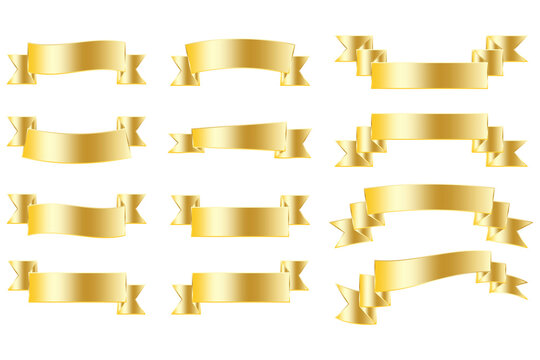 gold ribbons for celebration decoration design. Yellow color. Vintage vector illustration. Stock image. EPS 10.