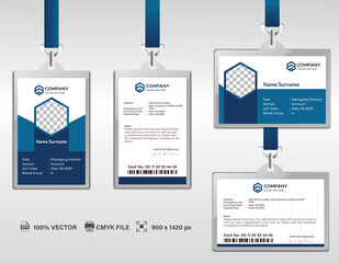 Corporate ID Card Design Template. Modern Horizontal and Clean Blue Identity Cards with CMYK colors. Vector EPS
