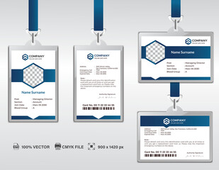 Corporate ID Card Design Template. Modern Horizontal and Clean Blue Identity Cards with CMYK colors. Vector EPS