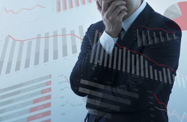 Recession and declining business performance. Businessperson feeling anxiety and stress. Many...