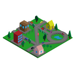 Flat 3d isometric city concept with highways