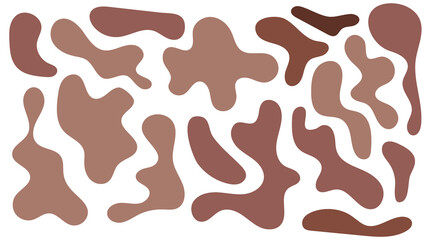 Irregular blob, set of abstract organic shapes. Brown ground irregular random blobs. Simple liquid amorphous splodge. Trendy minimal designs for presentations, banners, posters and flyers.