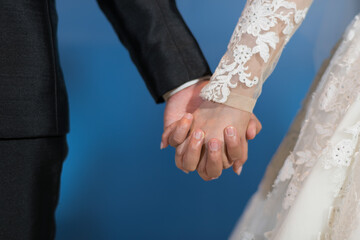 hand together love couple, romantic and happy concept, wedding couple, groom and bride hand