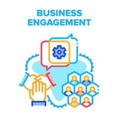 Business Engagement Project Vector Icon Concept. Business Engagement In Video Call Conference With Partners Or Company Employees, Discussing About Working Process Or Planning Color Illustration