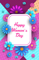 womens day 8 march holiday celebration concept lettering greeting card poster or flyer with flowers vertical vector illustration