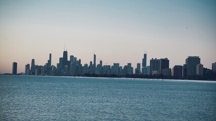 Fototapeta na wymiar Amazing Chicago skyline view from montrose beach in Chicago