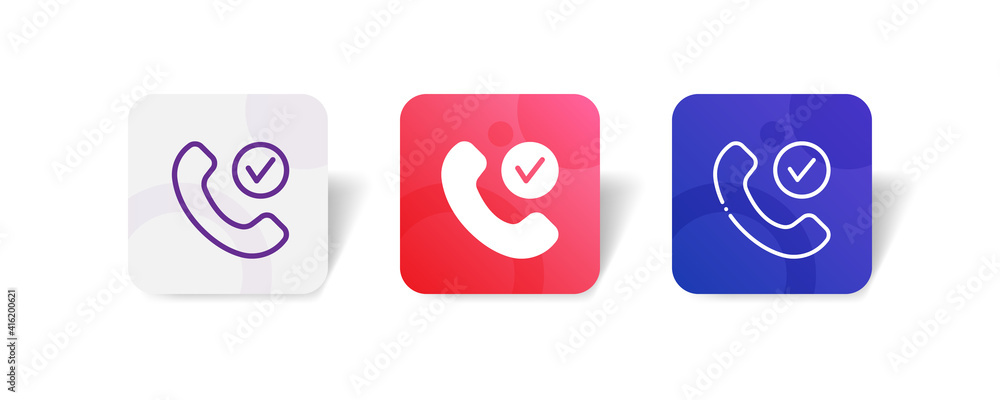 Aufkleber phone with check mark call pixel perfect icon set bundle in line, solid, glyph, 3d gradient style