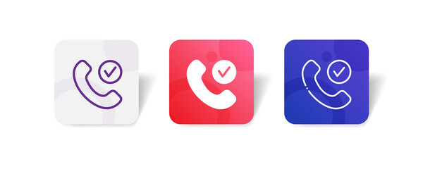 phone with check mark call pixel perfect icon set bundle in line, solid, glyph, 3d gradient style