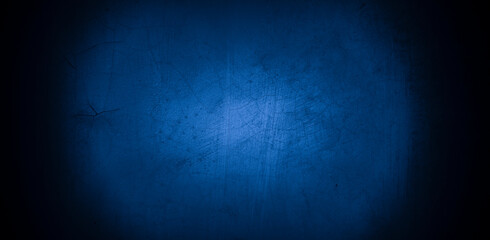 Old wall pattern texture cement blue dark abstract  blue color design are light with black gradient background.