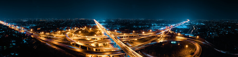 Expressway top view, Road traffic an important infrastructure in Thailand. Road and Roundabout,...