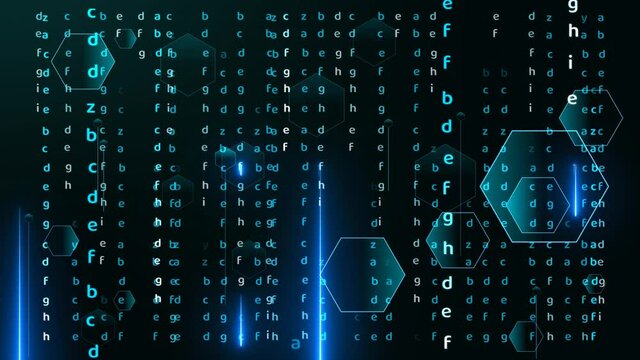 Polygon futuristic matrix numeric and blue laser abstract light effect falling on black screen