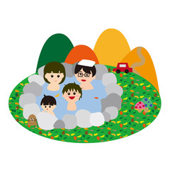 Obraz premium 露天風呂に入る家族