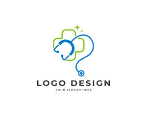Medical stethoscope logo vector. Modern health technology logo design