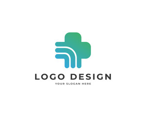 Medical tech wifi logo vector. Modern health technology logo design