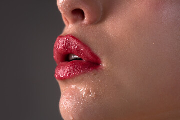 Beauty lips makeup. Cosmetic products. Lip augmentation.