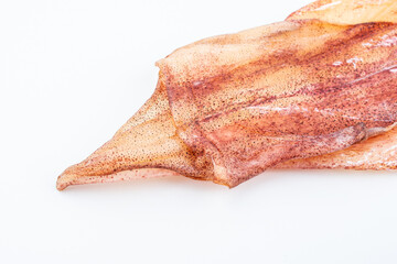 Light dried squid on white background