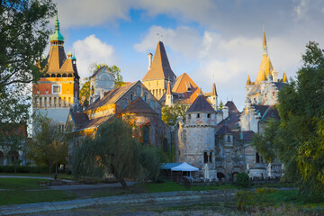Image of Vajdahunyad castle in hungarian city Budapest outdoors.