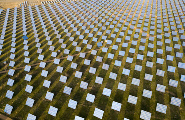 Fototapeta premium Solar panels. Solar farms aerial photo. High quality photo