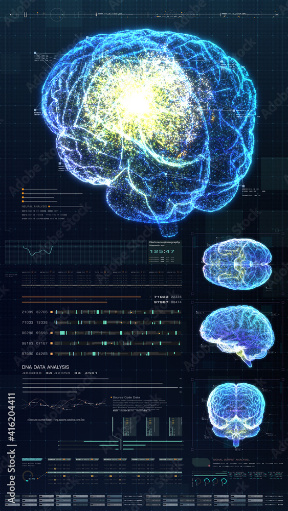 Fototapete vertical display format : futuristic virtual holographic head up display of biomedical human body sc