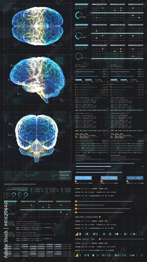 Poster vertical display format : futuristic virtual holographic head up display of biomedical human body sc